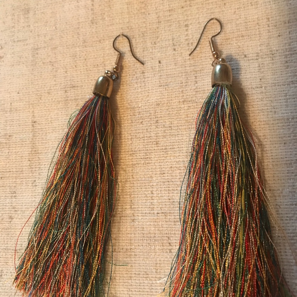 Multicolored fringe earrings